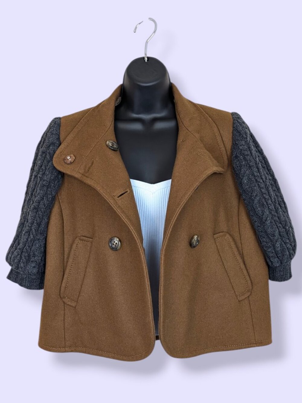 BCBGMaxazria Wool & Lamb's Wool 1/2 Sleeve Coat - Picture 3 of 12